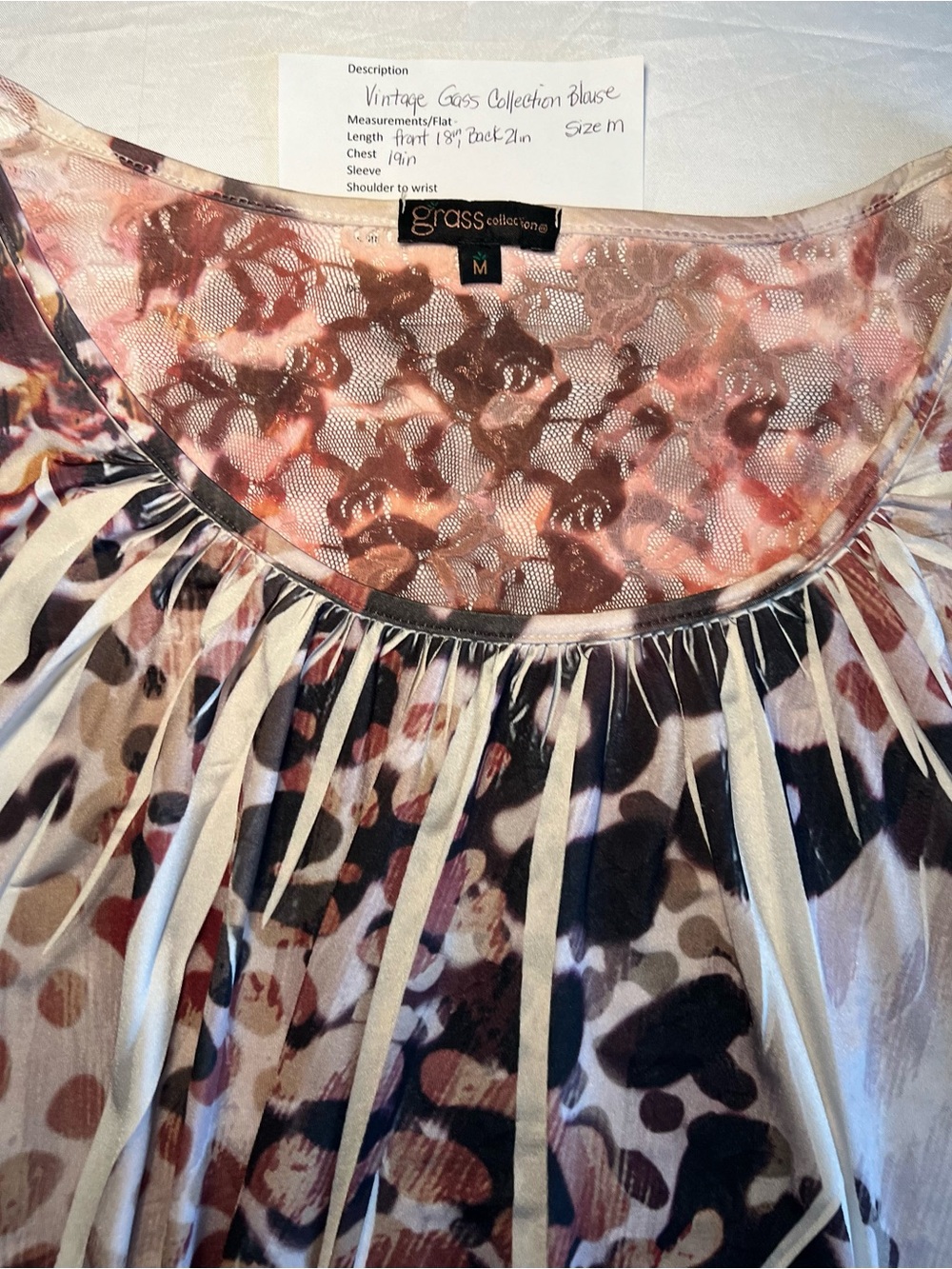 grass collection Pink and Brown Leopard-Print Sheer Blouse